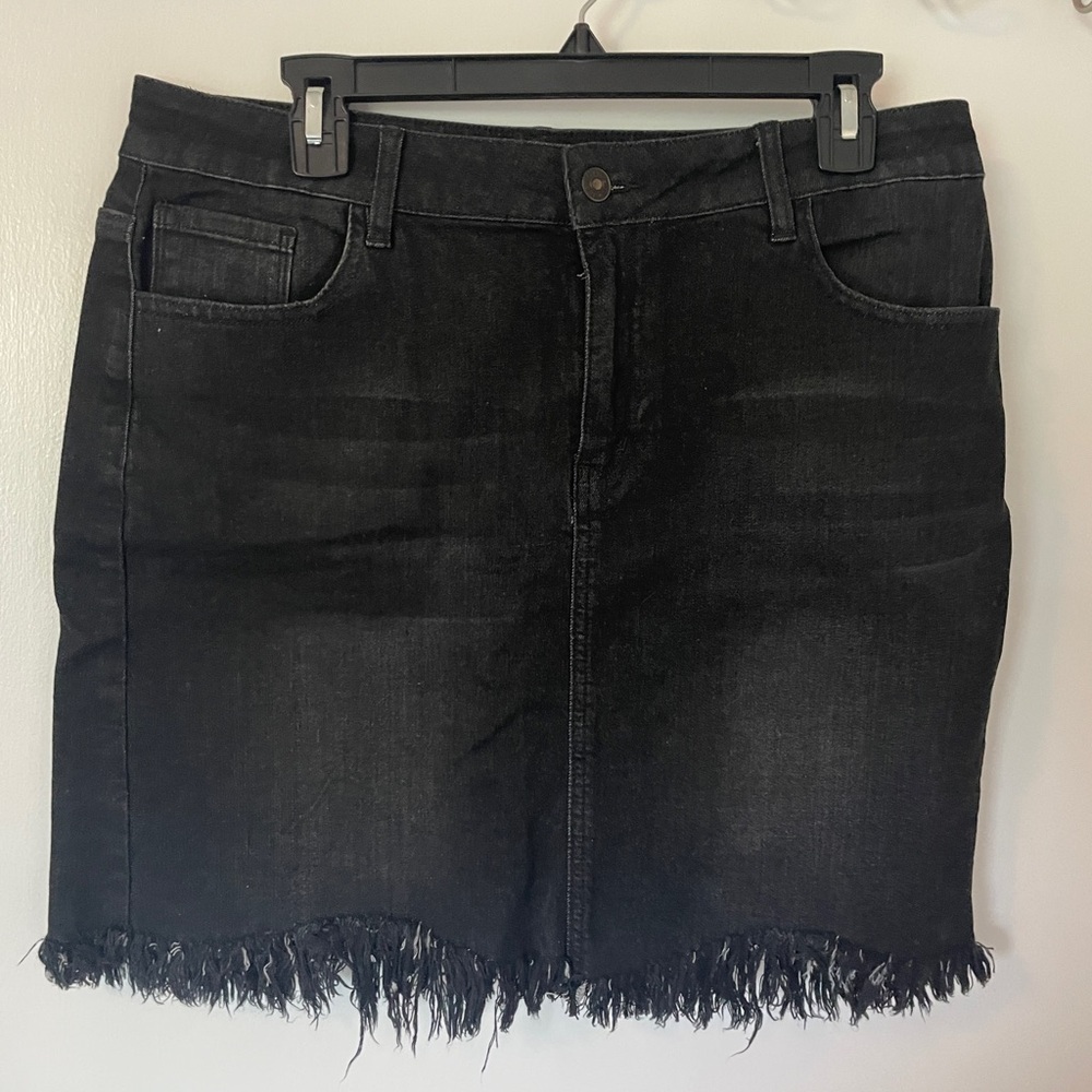 Black Denim Skirt with Frayed Hem